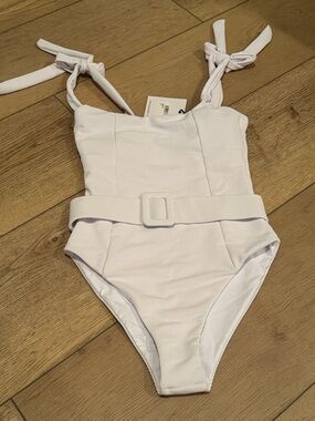 Beach Riot White Ribbed One-Piece Swimsuit with Belt